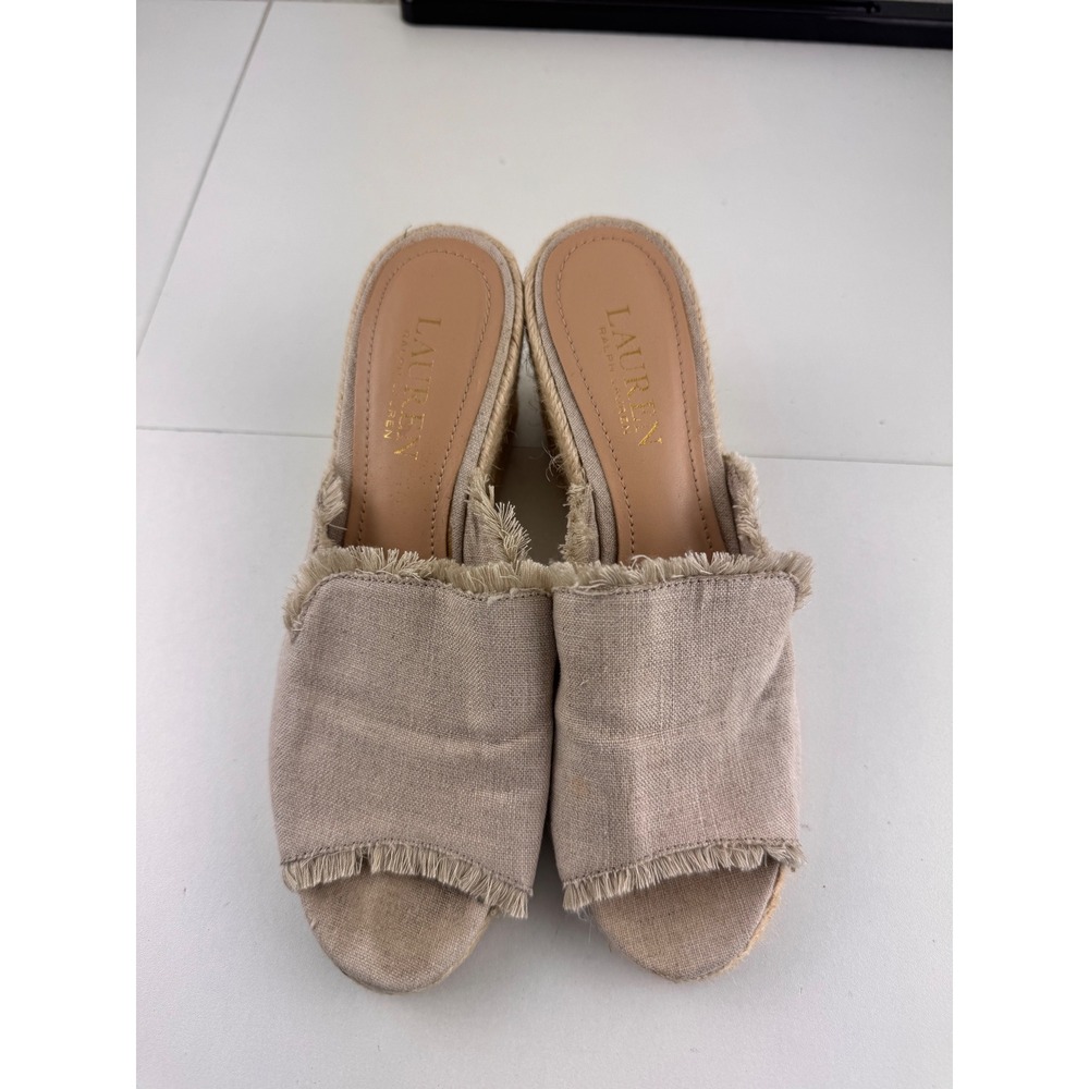 Lauren Ralph Lauren Carlynda Espadrille Wedge Mules‎ Linen Tan Womens Size 6 B
